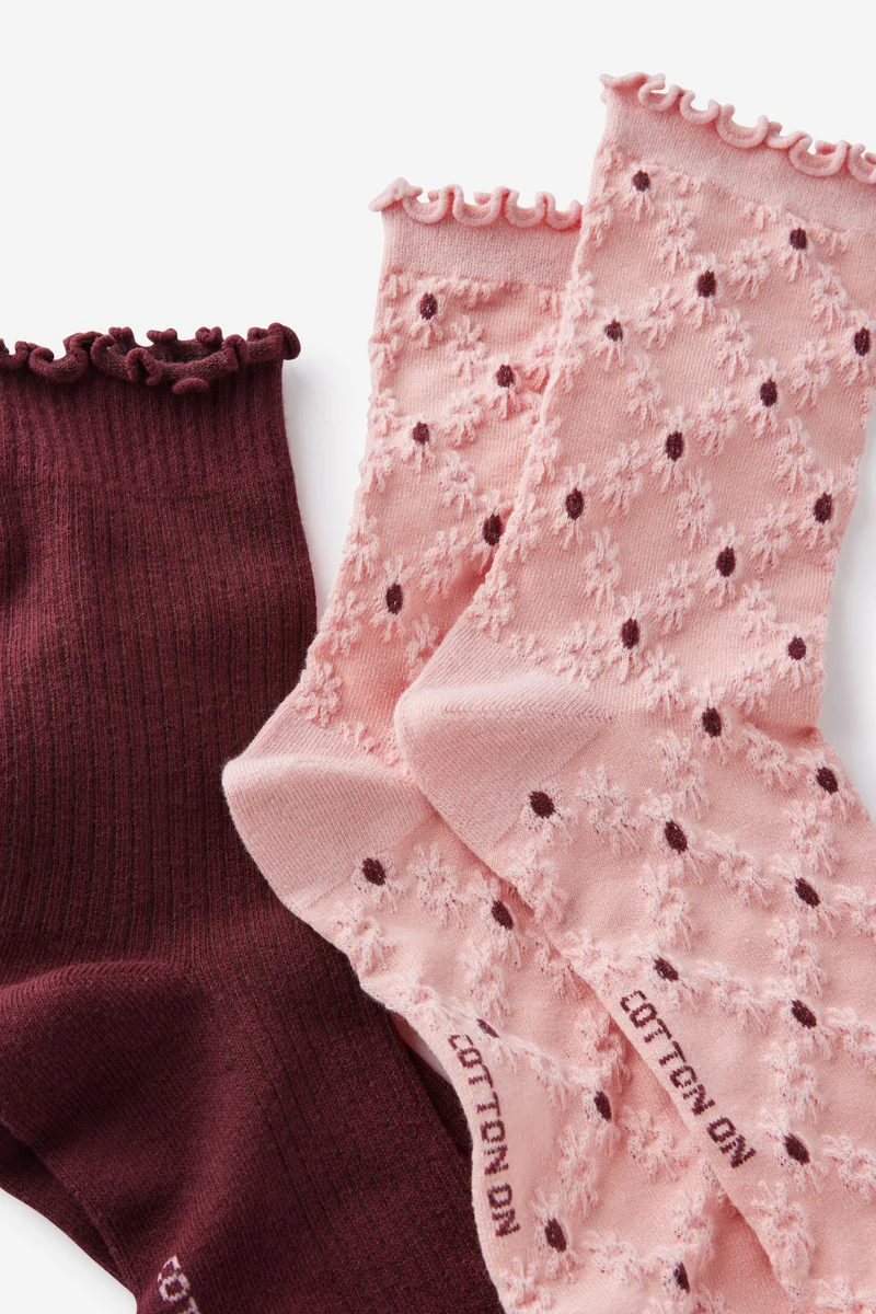 Rubi  The Perfect Pair Frill Rib Crew Sock 2Pk for Women | Best Price UAE